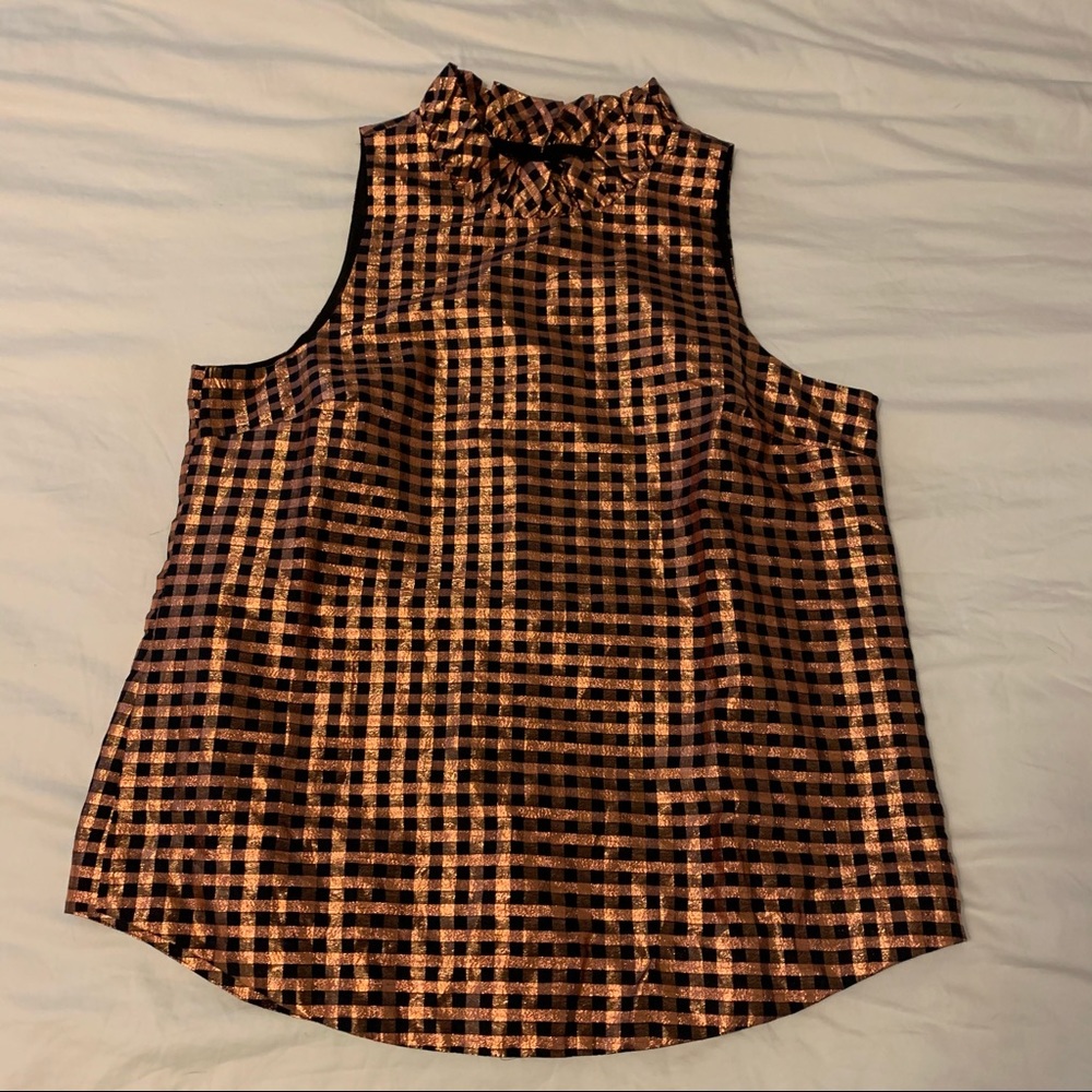 NWT JCrew Ruffle Neck Metallic Tank Small - Picture 4 of 5